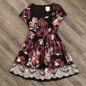ModCloth floral plaid printed lace dress